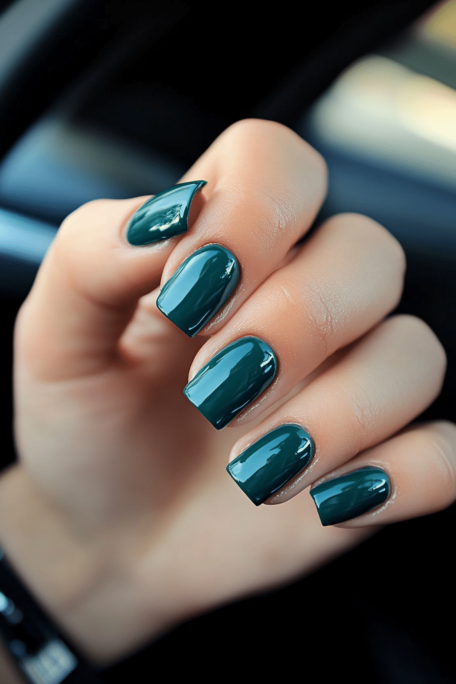 21. Deep Teal Depth (One Color Nail Design Ideas) - One Color Nail Design Ideas