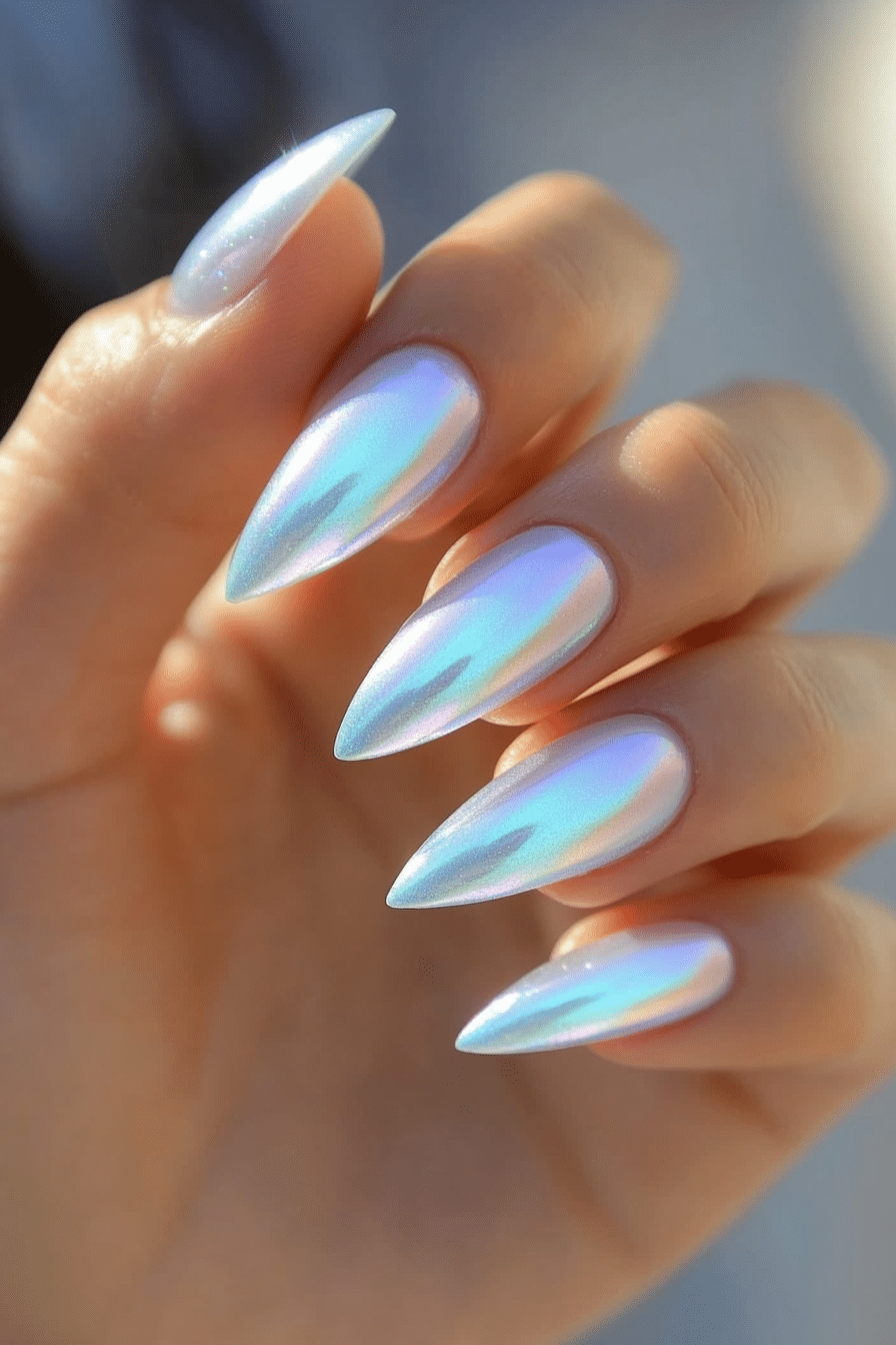 25. Iridescent Ice Blue (One Color Nail Design Ideas) - One Color Nail Design Ideas