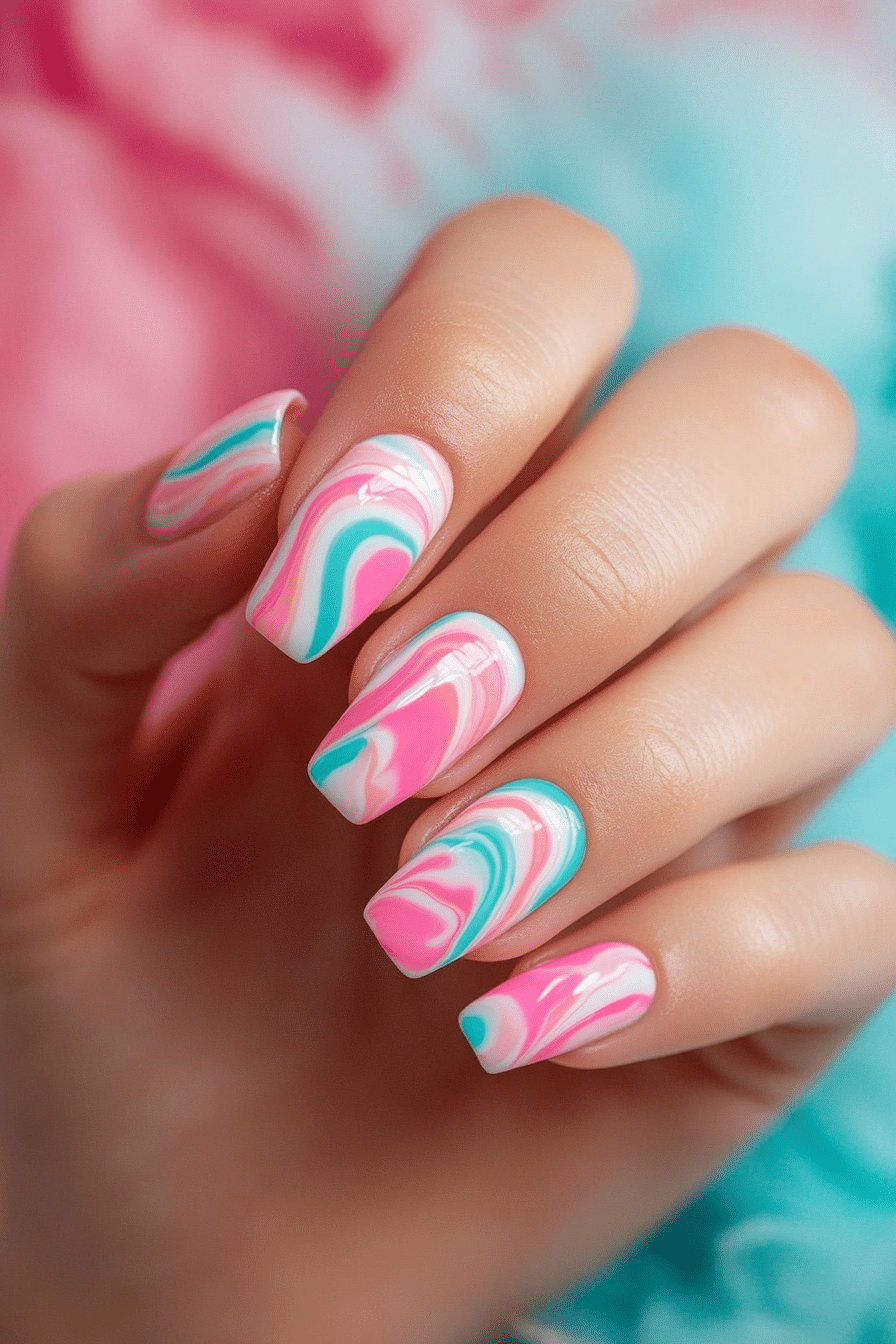 1. Cotton Candy Swirl (Cute Nail Design Ideas) - Cute Nail Design Ideas