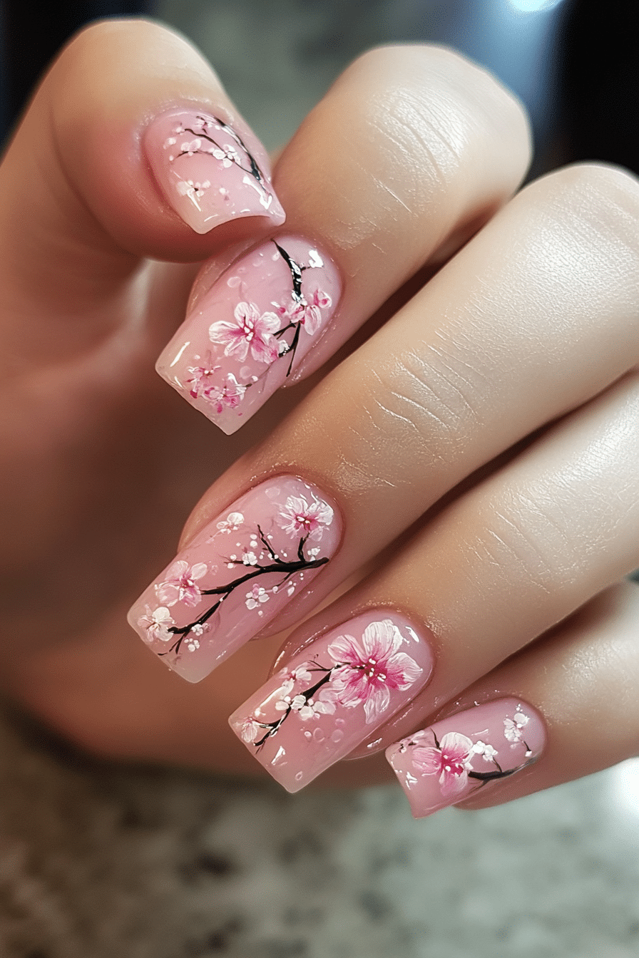 8. Cherry Blossom Bliss (Cute Nail Design Ideas) - Cute Nail Design Ideas