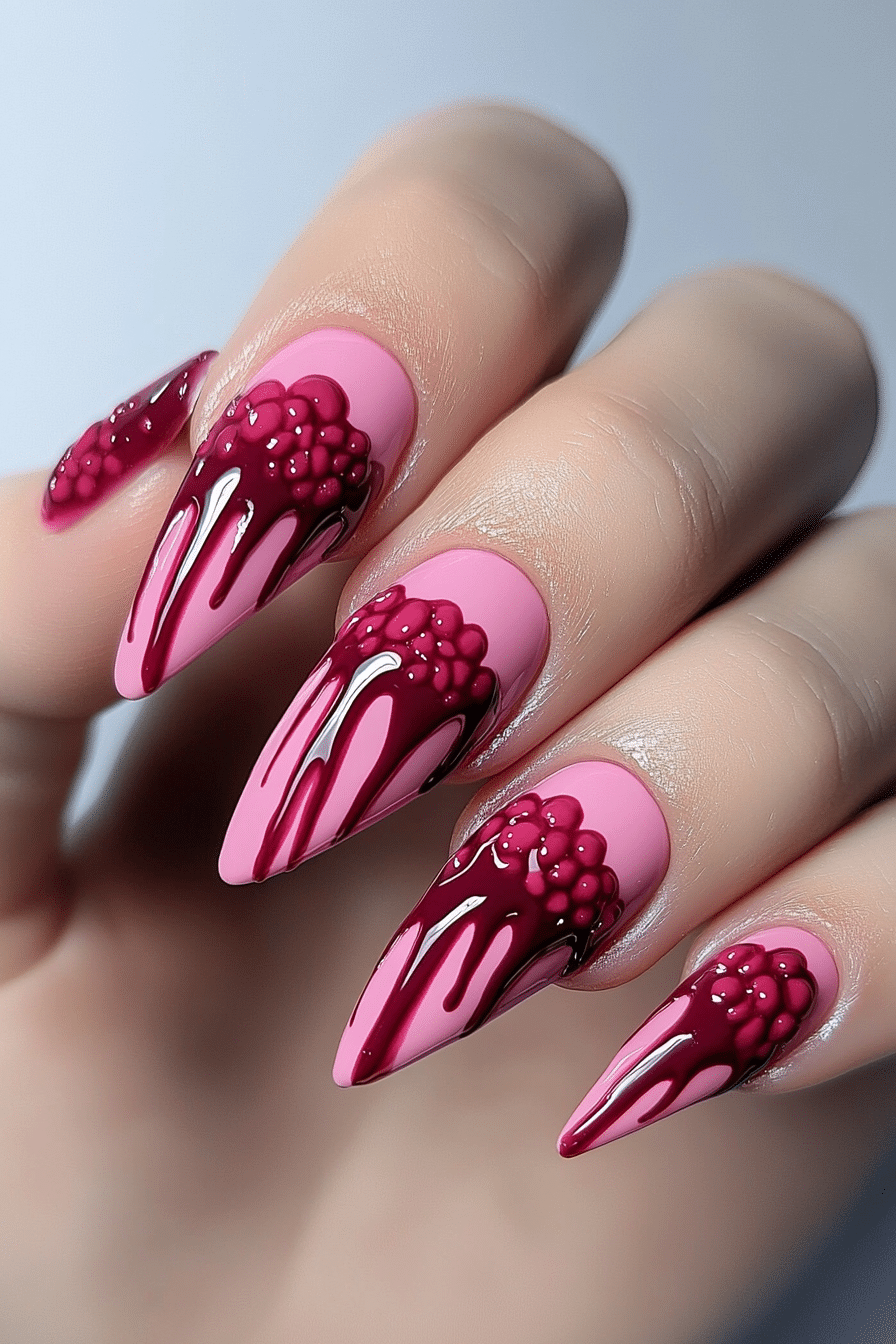 14. Raspberry Drip (Cute Nail Design Ideas) - Cute Nail Design Ideas