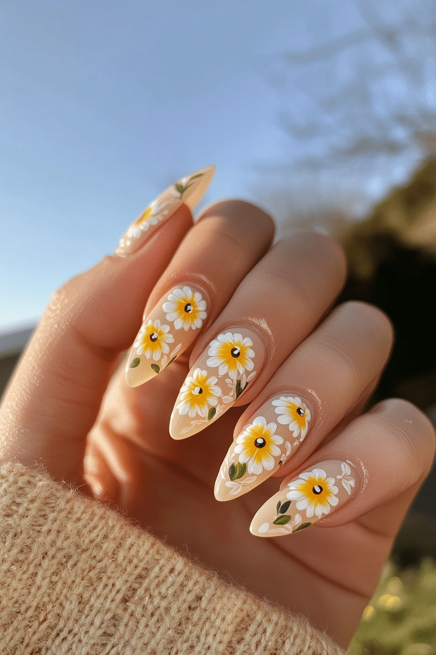 21. Daisy Chain Delight (Cute Nail Design Ideas) - Cute Nail Design Ideas