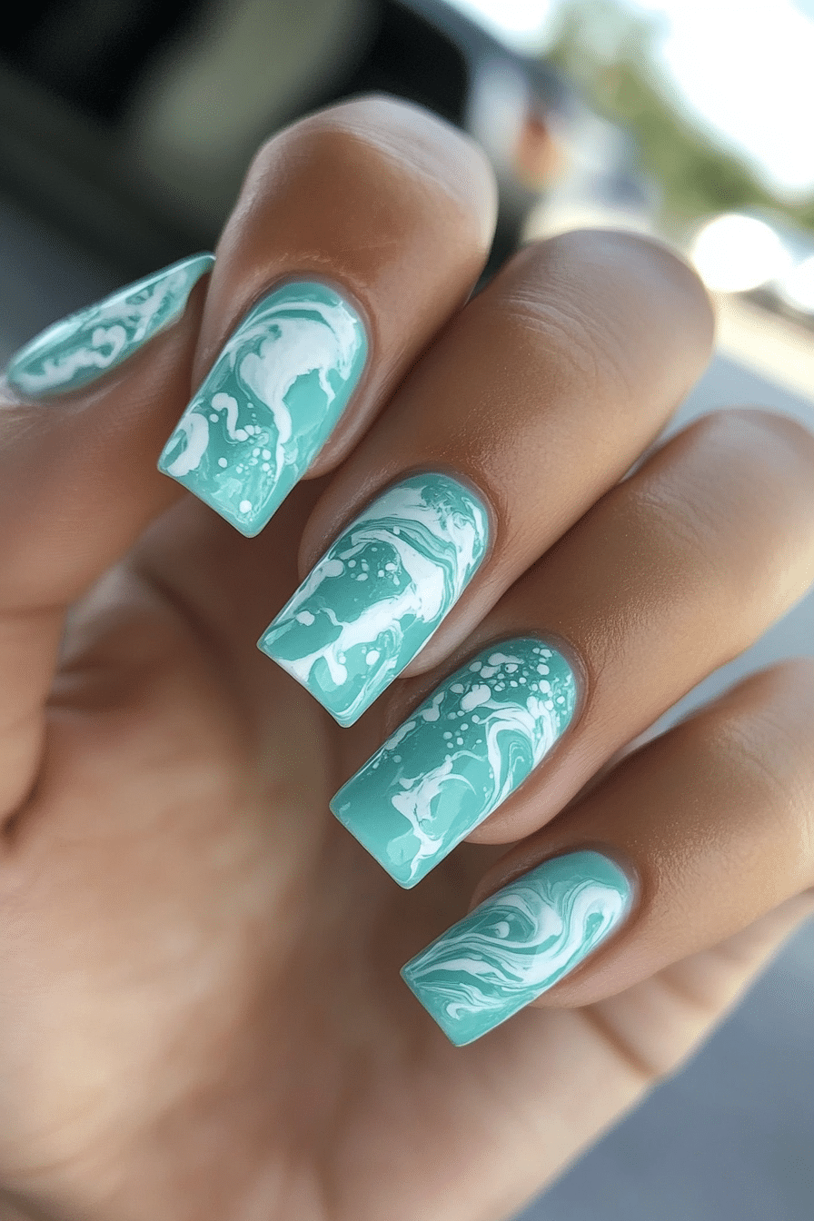 25. Ocean Breeze Marble (Cute Nail Design Ideas) - Cute Nail Design Ideas