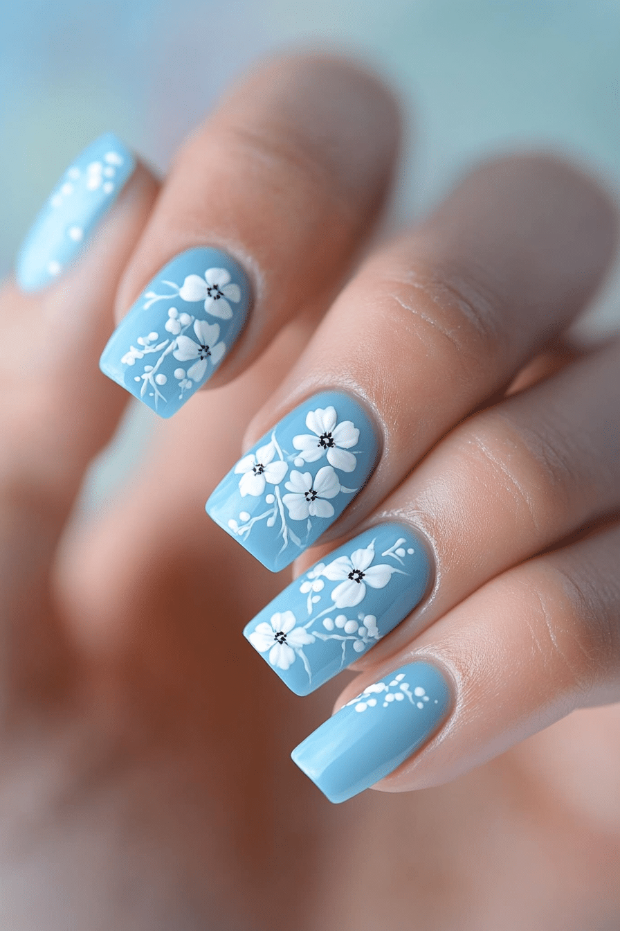 1. Sky Blossom Elegance (Blue Spring Nail Design Ideas) - Blue Spring Nail Design Ideas