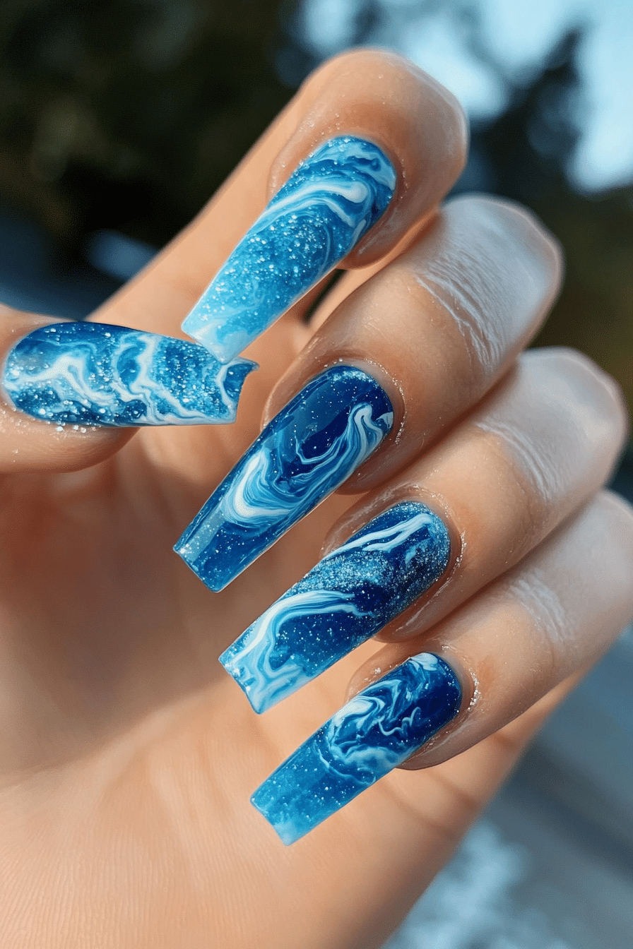 3. Cerulean Marble Magic (Blue Spring Nail Design Ideas) - Blue Spring Nail Design Ideas