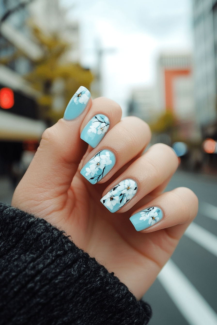 5. Blue Petal Whispers (Blue Spring Nail Design Ideas) - Blue Spring Nail Design Ideas