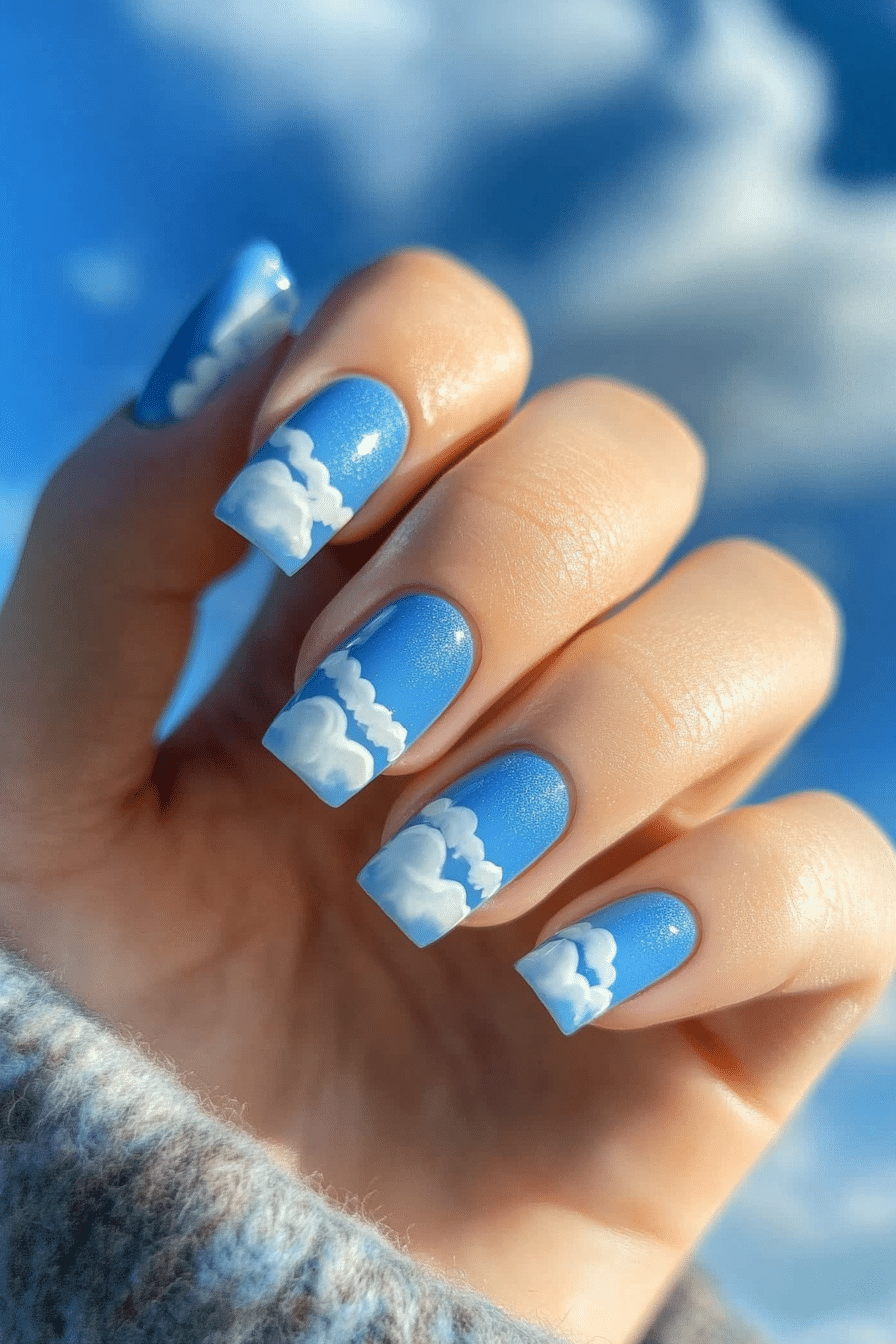 6. Baby Blue Cloudy Sky (Blue Spring Nail Design Ideas) - Blue Spring Nail Design Ideas