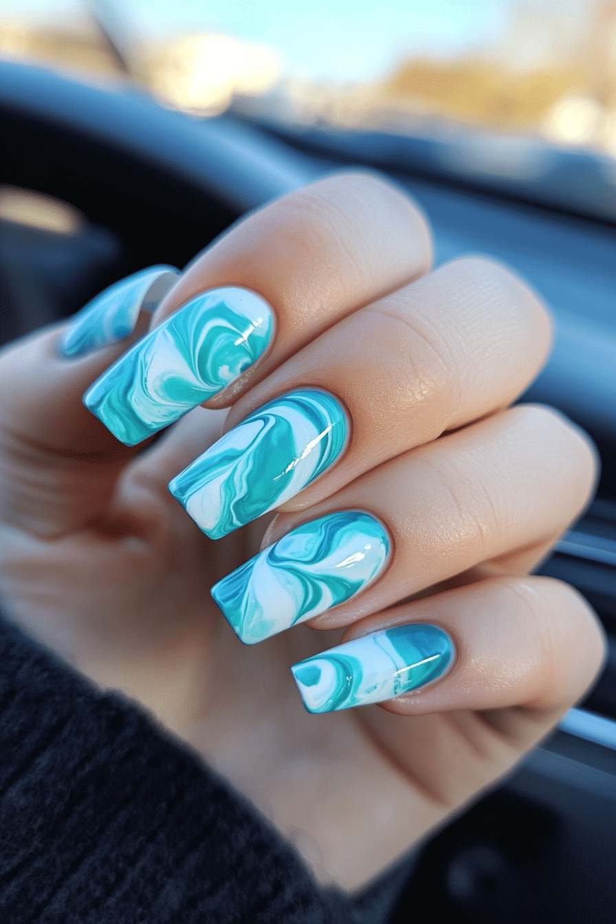 8. Turquoise Swirl Art (Blue Spring Nail Design Ideas) - Blue Spring Nail Design Ideas