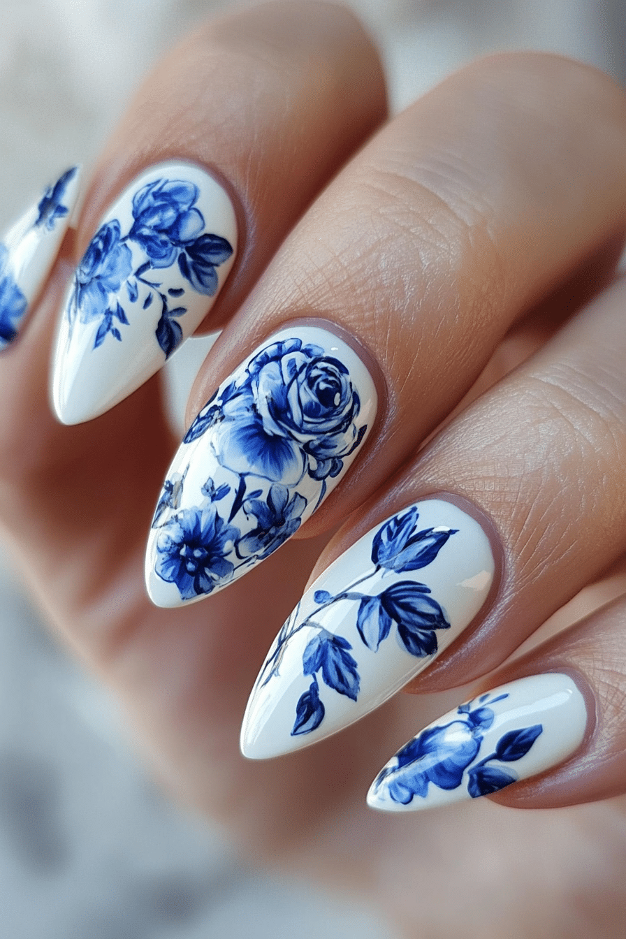 18. Vintage Porcelain Print (Blue Spring Nail Design Ideas) - Blue Spring Nail Design Ideas