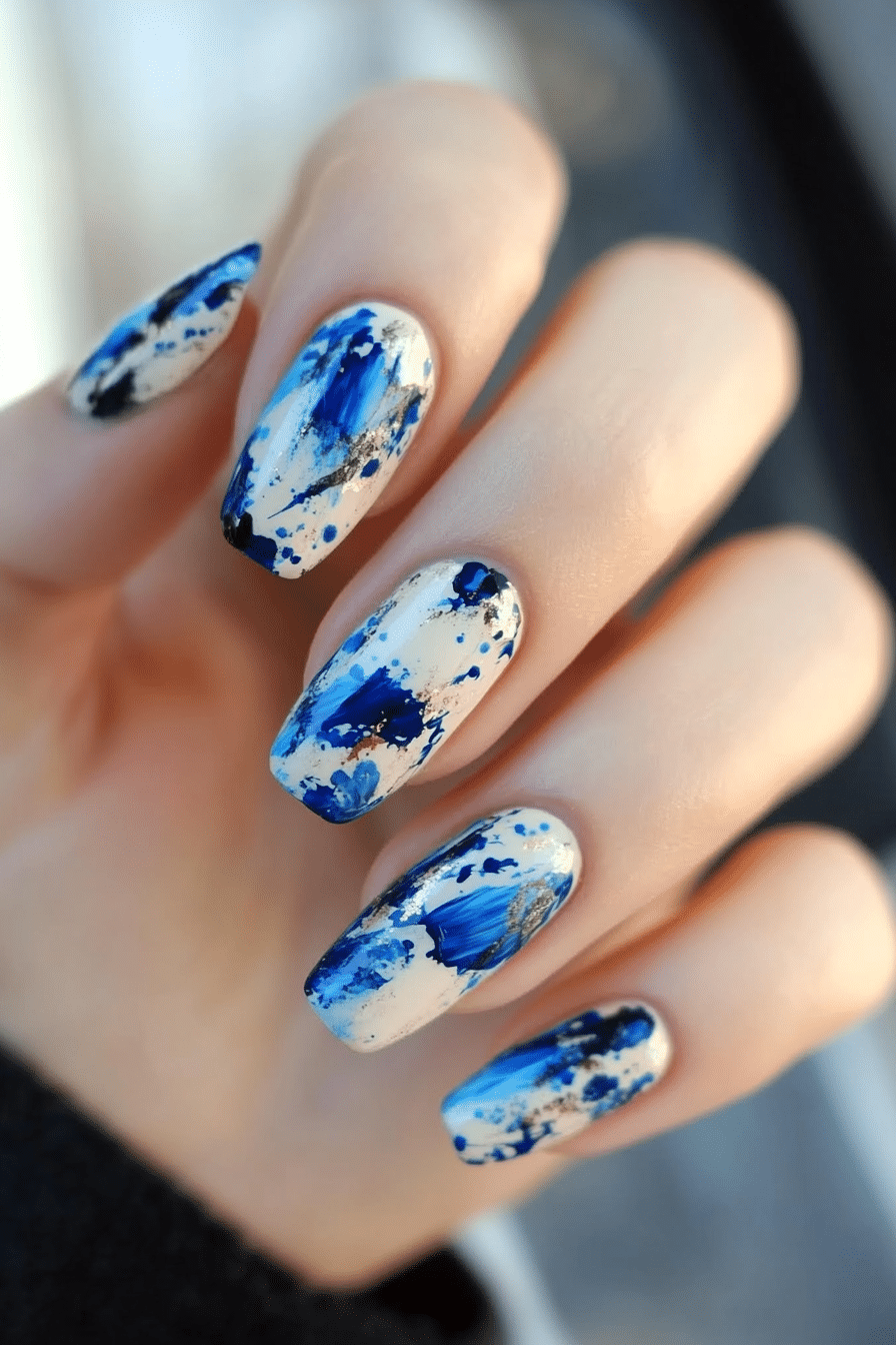 19. Indigo Abstract Art (Blue Spring Nail Design Ideas) - Blue Spring Nail Design Ideas