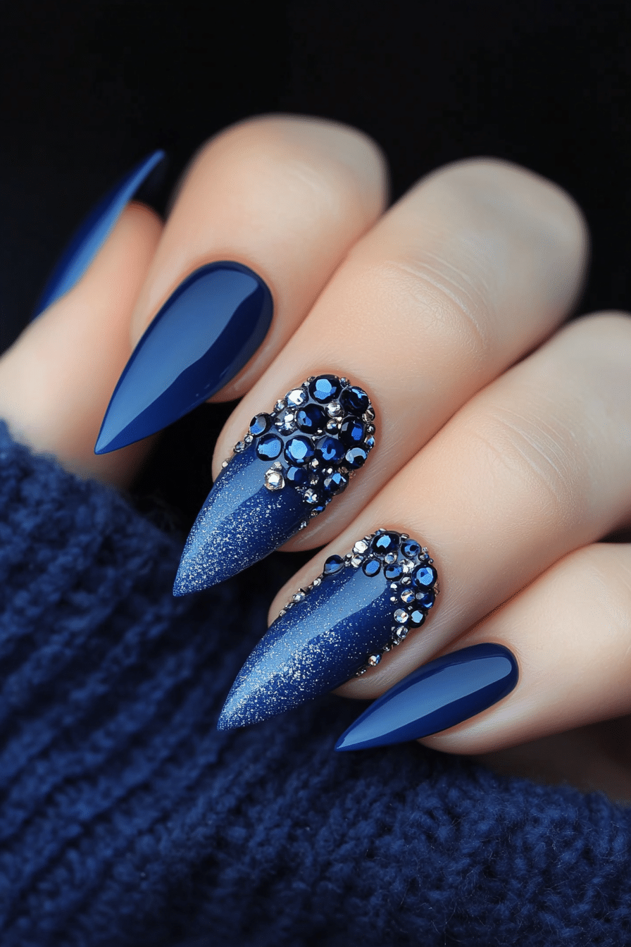 22. Sapphire Jewel Embellishments (Blue Spring Nail Design Ideas) - Blue Spring Nail Design Ideas