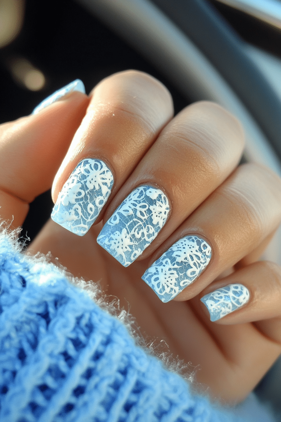 24. Delicate Blue Lace (Blue Spring Nail Design Ideas) - Blue Spring Nail Design Ideas