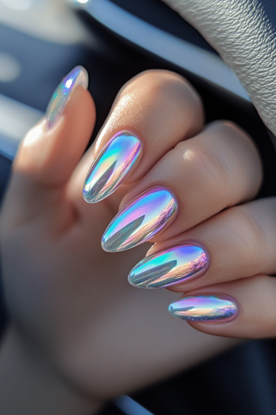 11. Holographic French Tips (French Tip Nail Design Ideas) - French Tip Nail Design Ideas