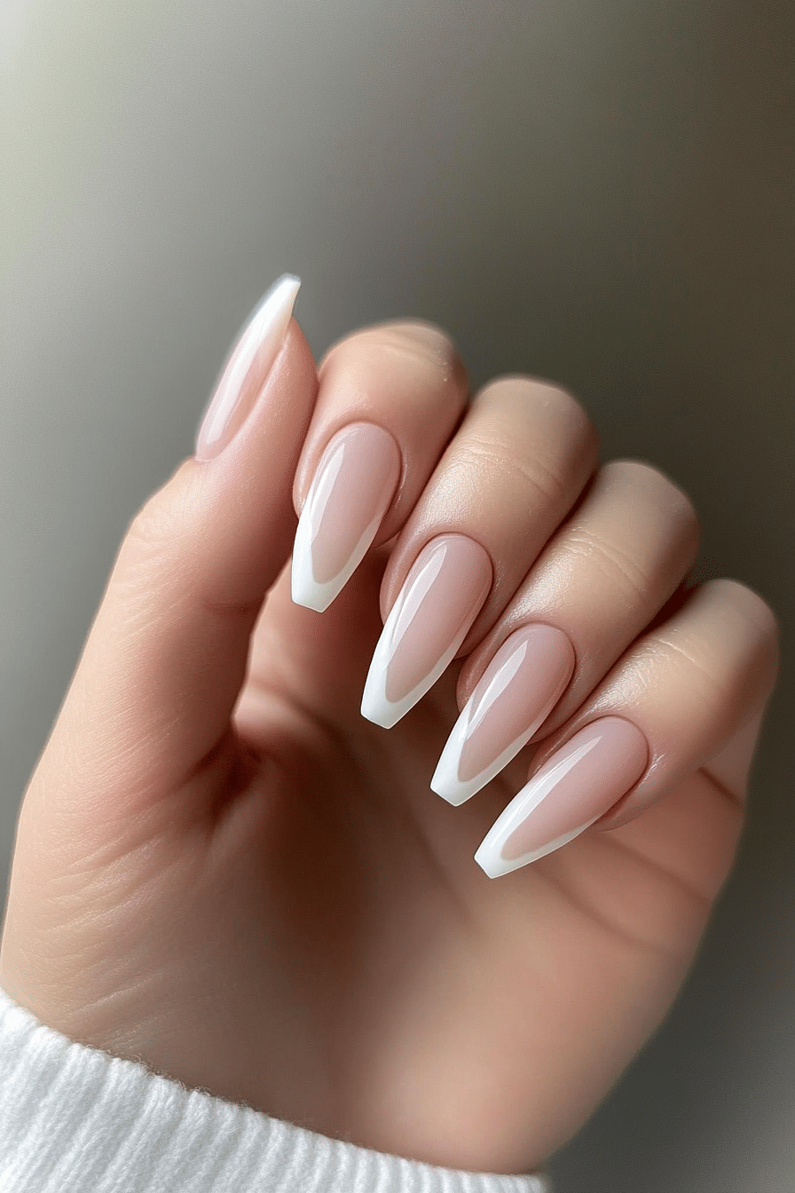 14. Coffin-Shaped French Tips (French Tip Nail Design Ideas) - French Tip Nail Design Ideas