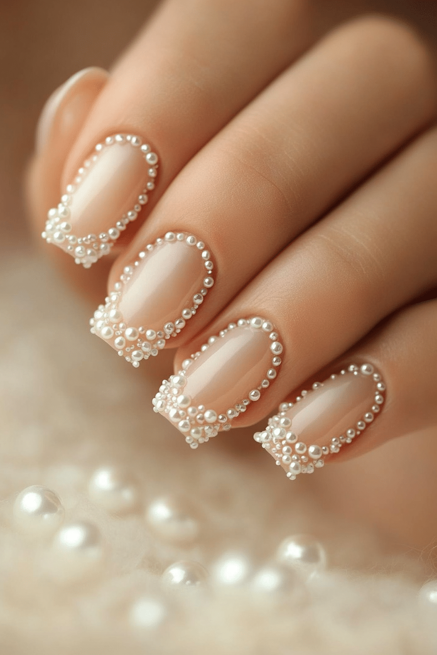 15. Pearl Embellished Tips (French Tip Nail Design Ideas) - French Tip Nail Design Ideas