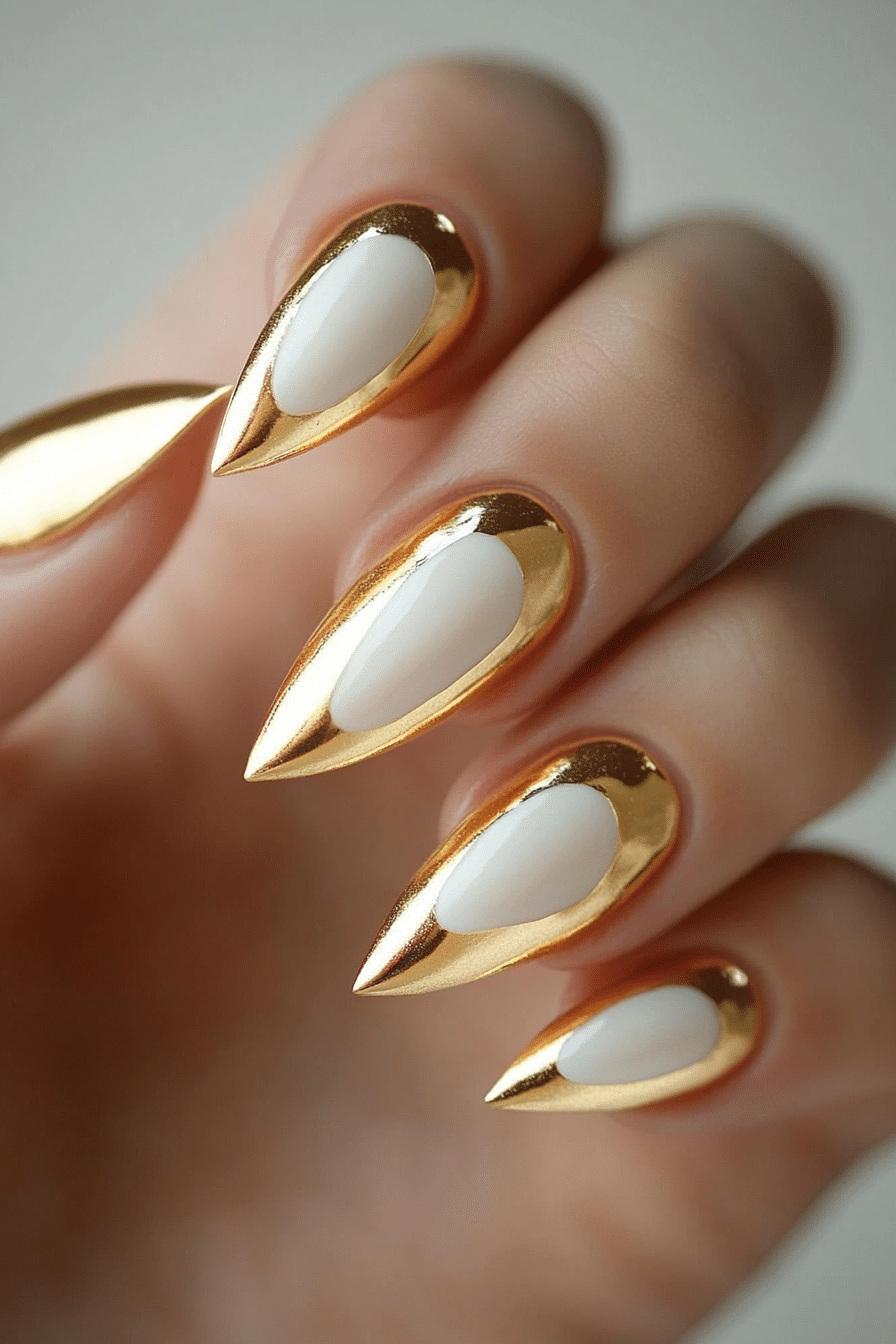 19. Gold Foil French Tips (French Tip Nail Design Ideas) - French Tip Nail Design Ideas