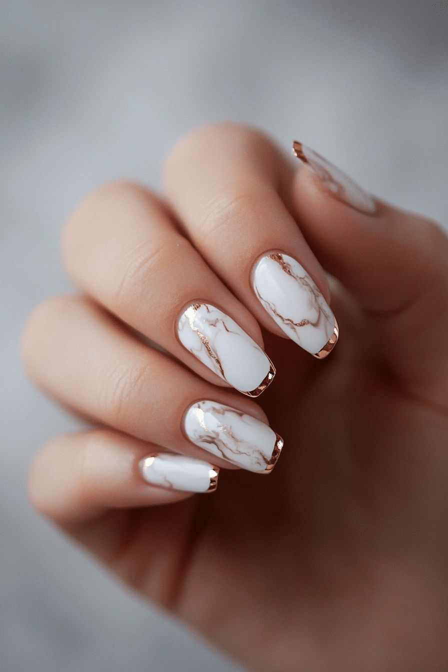 25. Marble French Tips (French Tip Nail Design Ideas) - French Tip Nail Design Ideas