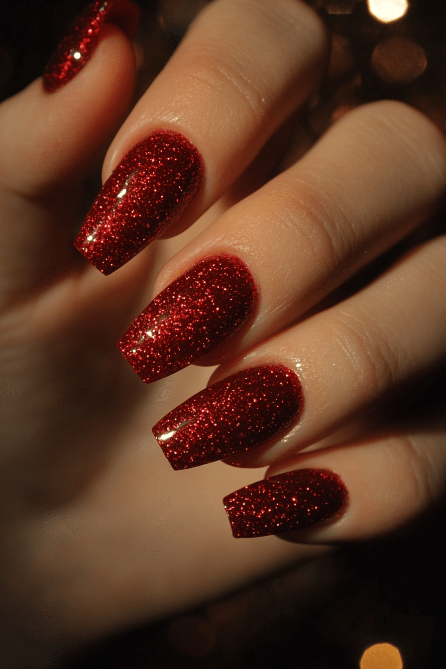 2. Ruby Shimmer Delight (Red Prom Nail Design Ideas) - Red Prom Nail Design Ideas