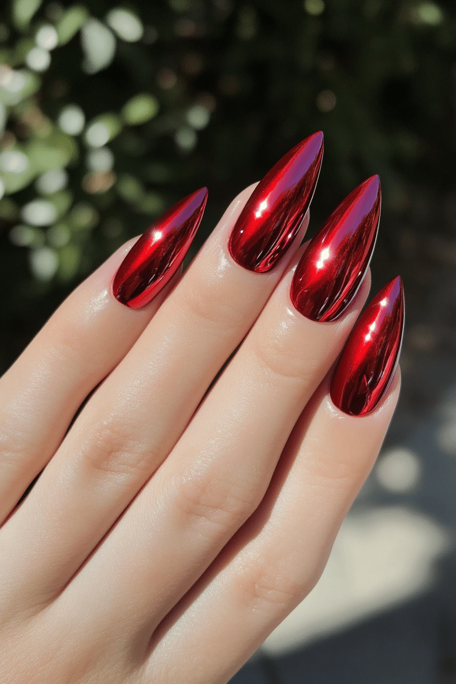 6. Crimson Chrome Effect (Red Prom Nail Design Ideas) - Red Prom Nail Design Ideas