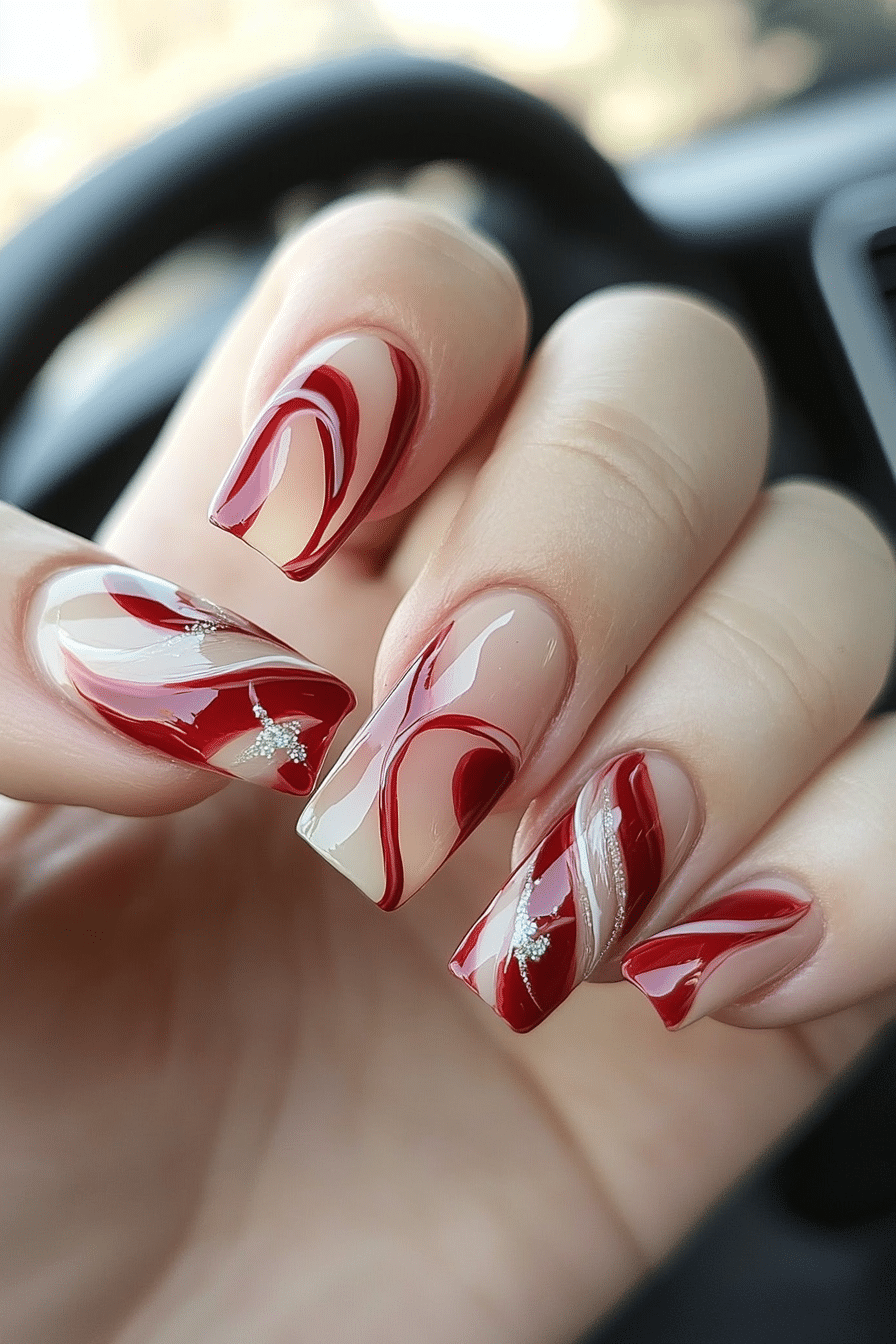 7. Scarlet Swirls (Red Prom Nail Design Ideas) - Red Prom Nail Design Ideas