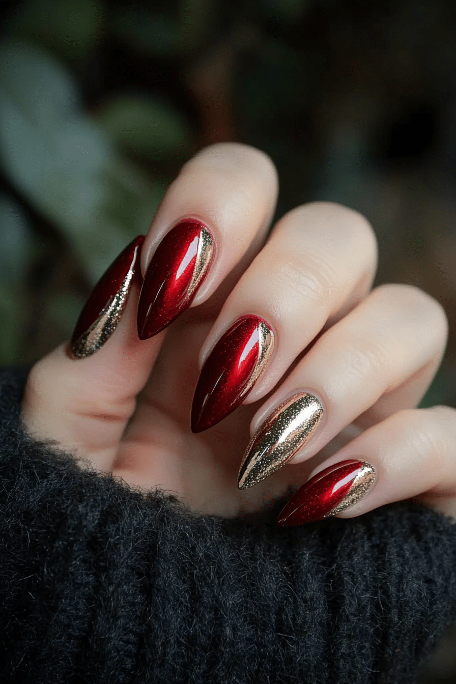 10. Metallic Ruby Streaks (Red Prom Nail Design Ideas) - Red Prom Nail Design Ideas