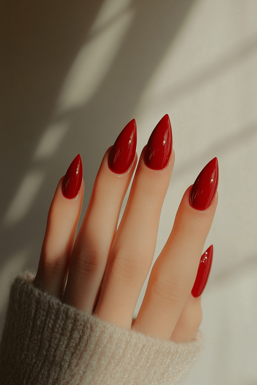 11. Classic Red Almond Nails (Red Prom Nail Design Ideas) - Red Prom Nail Design Ideas