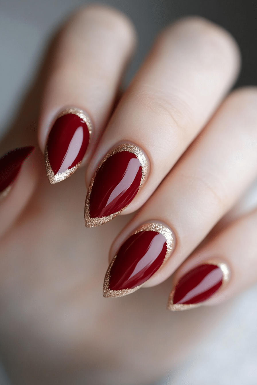 12. Gilded Garnet Edges (Red Prom Nail Design Ideas) - Red Prom Nail Design Ideas
