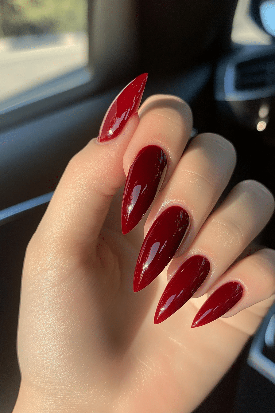 16. Cranberry Stiletto Chic (Red Prom Nail Design Ideas) - Red Prom Nail Design Ideas