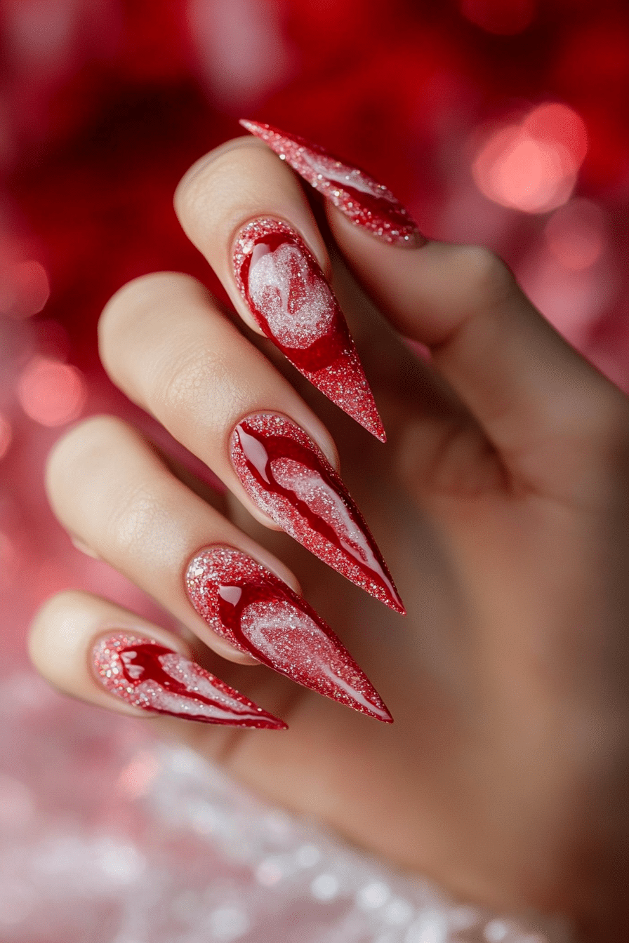 17. Rose Quartz Meets Red (Red Prom Nail Design Ideas) - Red Prom Nail Design Ideas