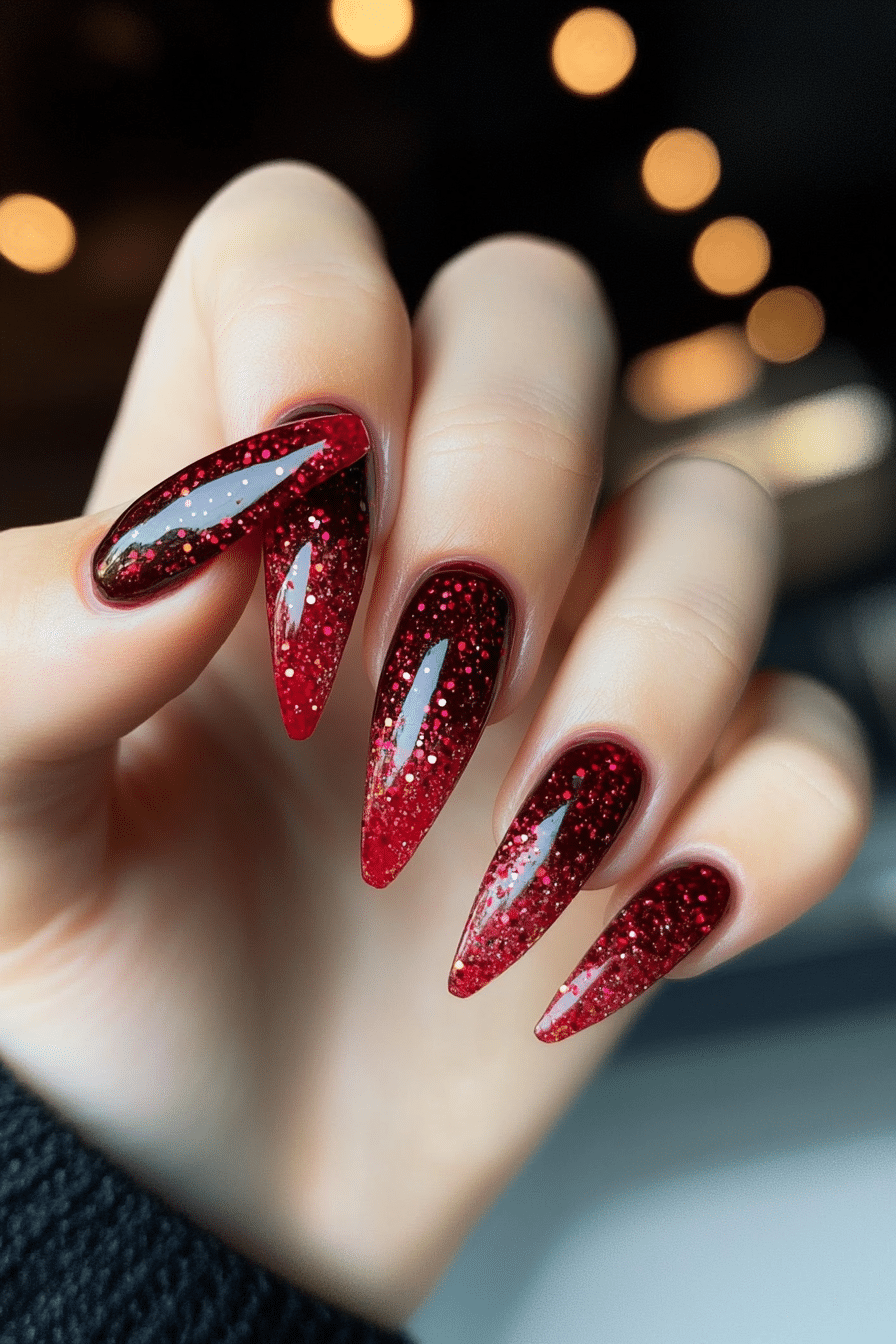 23. Red Confetti Glam (Red Prom Nail Design Ideas) - Red Prom Nail Design Ideas