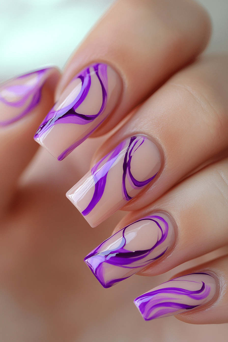2. Violet Swirl Accents (Purple And Lavender Nail Design Ideas) - Purple And Lavender Nail Design Ideas