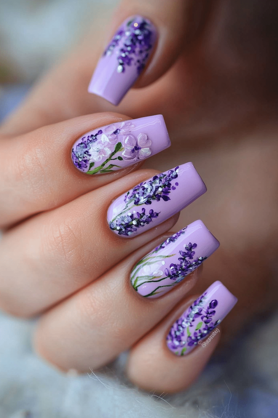 6. Pastel Lavender Florals (Purple And Lavender Nail Design Ideas) - Purple And Lavender Nail Design Ideas
