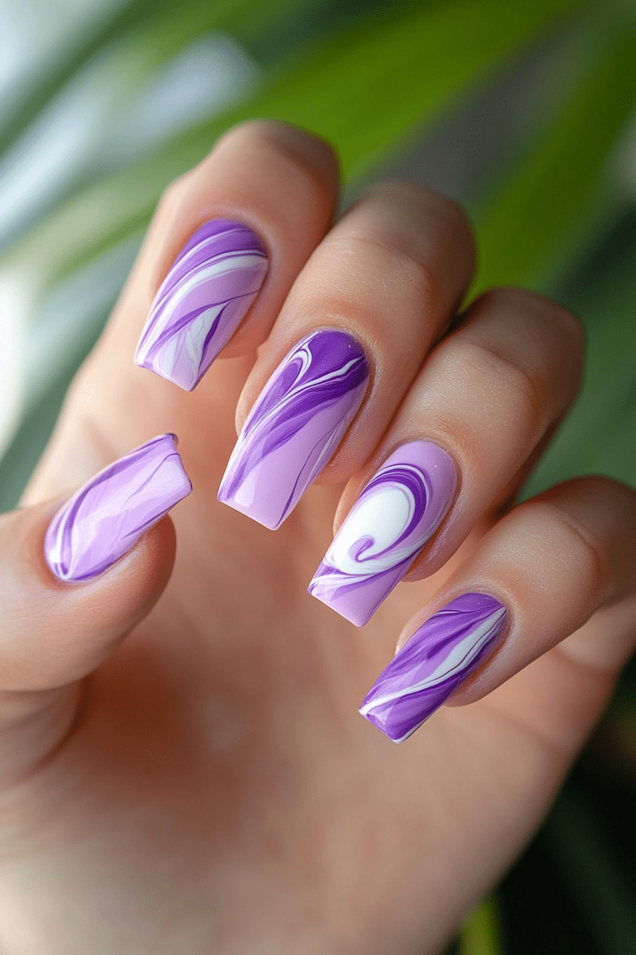 8. Purple Marble Art (Purple And Lavender Nail Design Ideas) - Purple And Lavender Nail Design Ideas