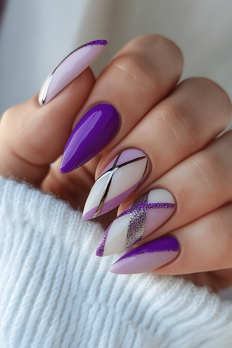 10. Geometric Lilac Accents (Purple And Lavender Nail Design Ideas) - Purple And Lavender Nail Design Ideas