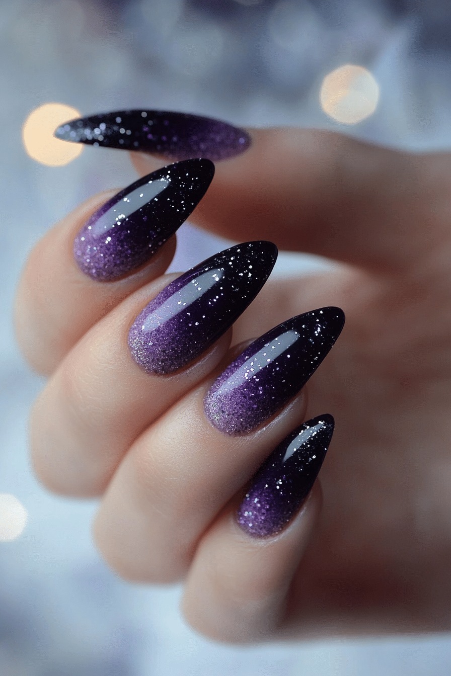 15. Galaxy-Inspired Purple Nails (Purple And Lavender Nail Design Ideas) - Purple And Lavender Nail Design Ideas