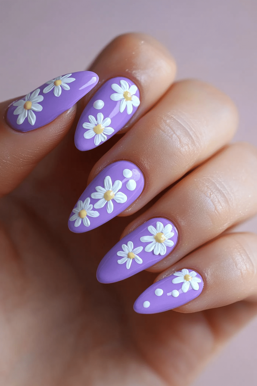 16. Lavender and White Daisy Details (Purple And Lavender Nail Design Ideas) - Purple And Lavender Nail Design Ideas