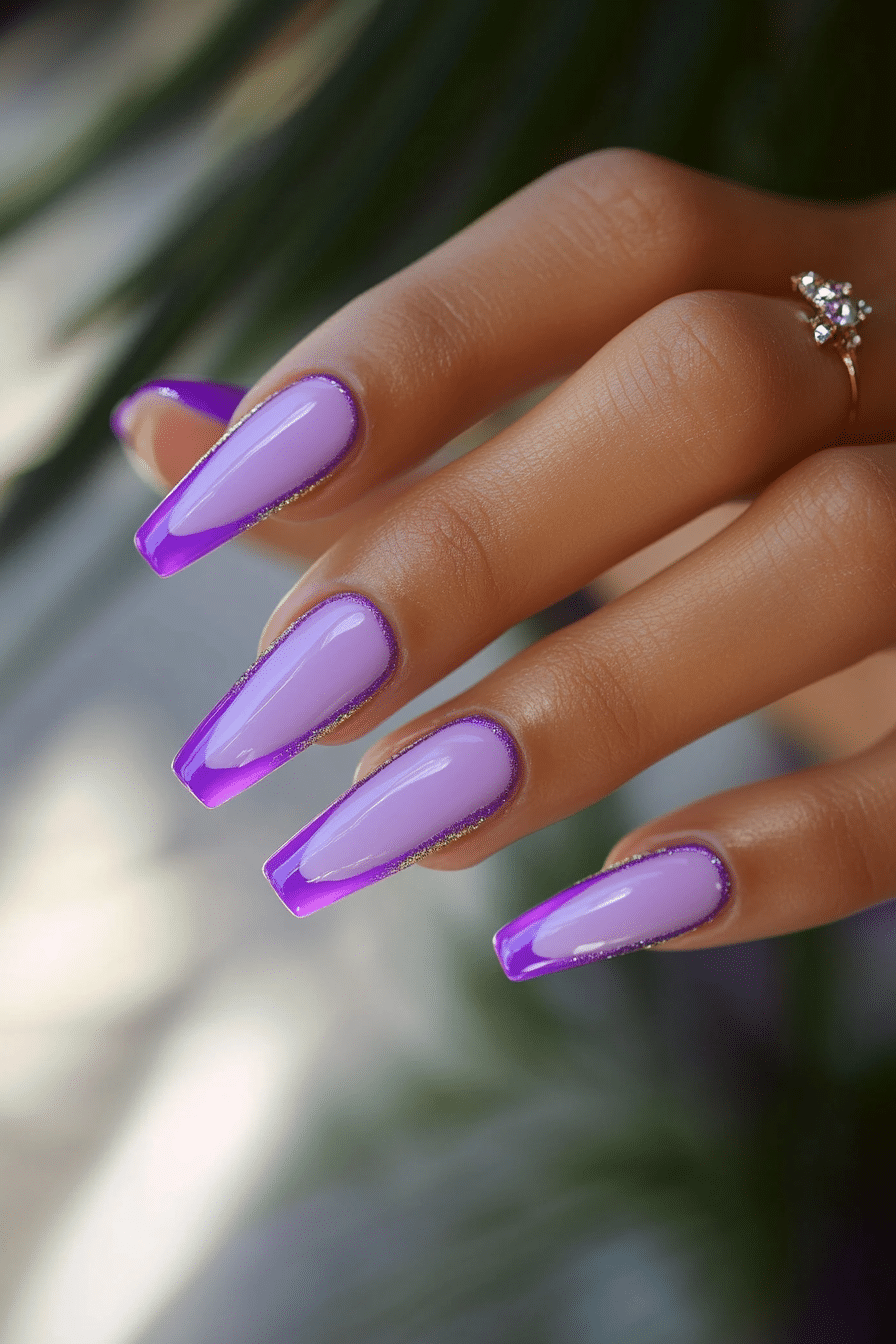 19. Neon Purple Outlines (Purple And Lavender Nail Design Ideas) - Purple And Lavender Nail Design Ideas