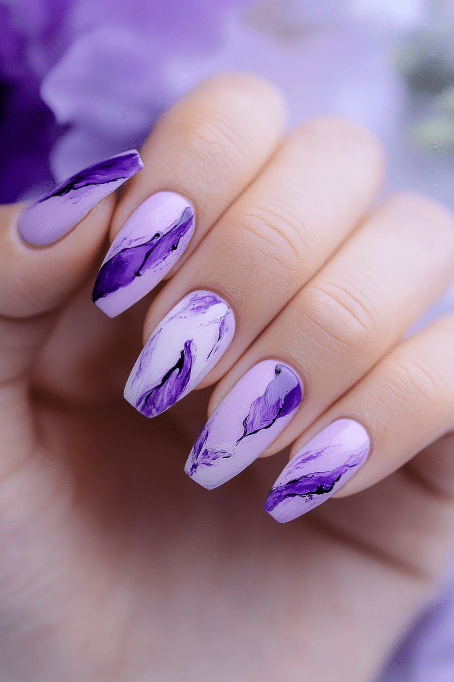 24. Abstract Purple Brushstrokes (Purple And Lavender Nail Design Ideas) - Purple And Lavender Nail Design Ideas