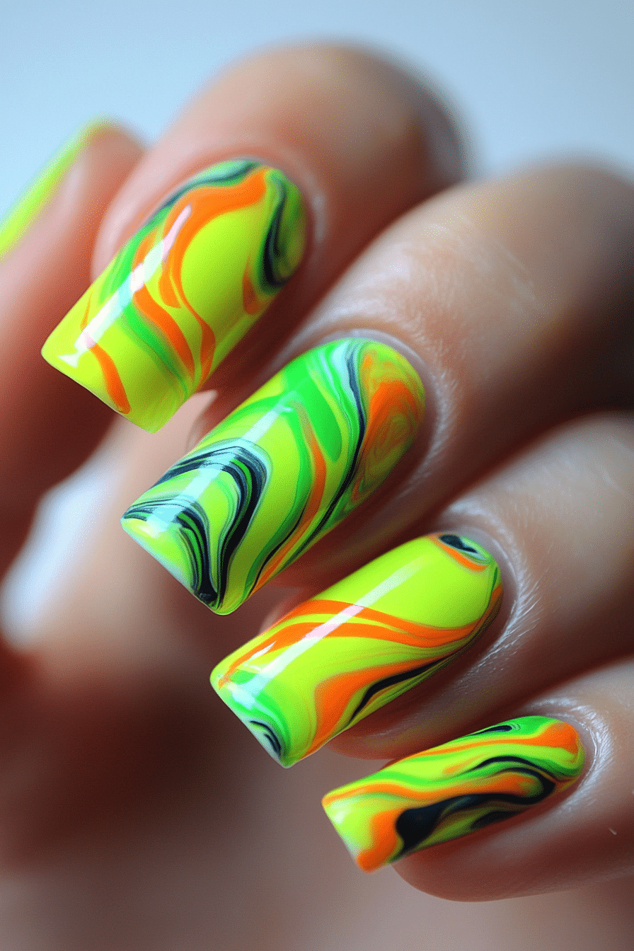 3. Electric Lime Waves (Nail Art Design Ideas) - Nail Art Design Ideas
