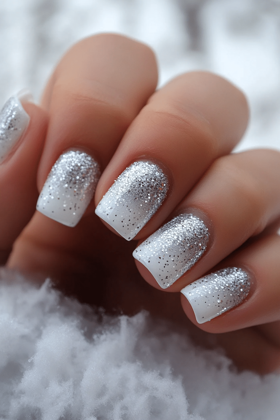 6. Silver Glitter Gradient (Short Winter Nail Design Ideas) - Short Winter Nail Design Ideas