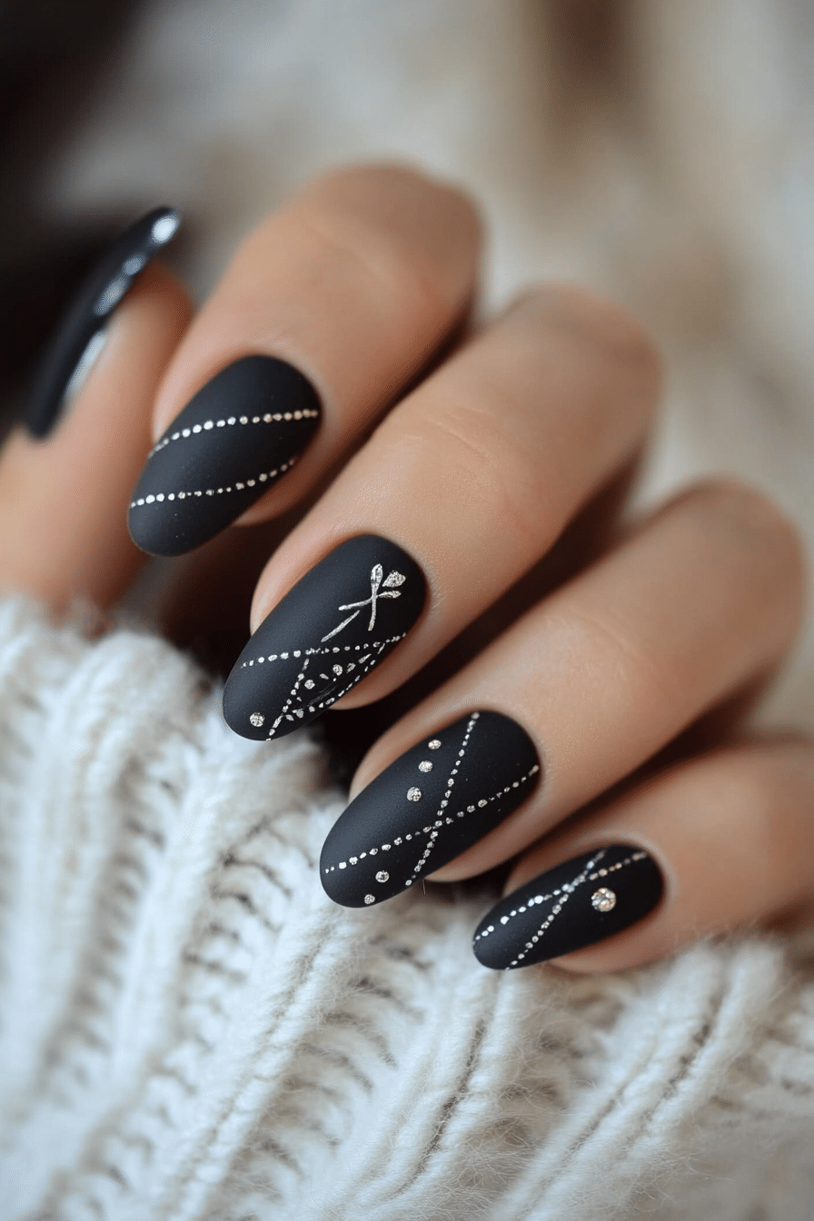 7. Matte Gray with Metallic Accents (Short Winter Nail Design Ideas) - Short Winter Nail Design Ideas