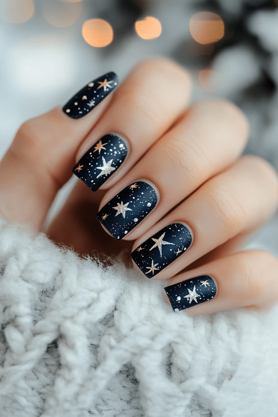 13. Navy Blue with Star Accents (Short Winter Nail Design Ideas) - Short Winter Nail Design Ideas