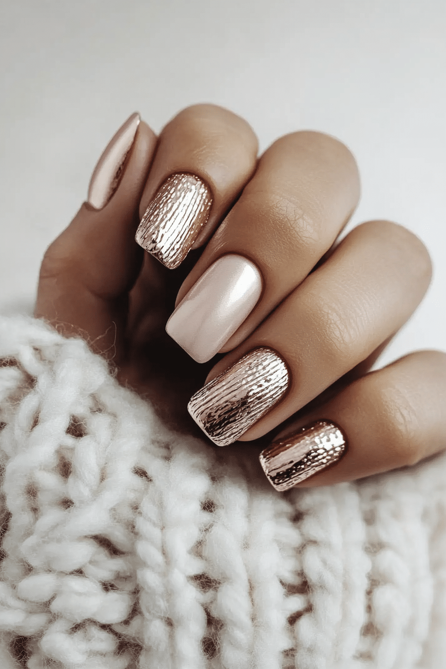 14. Rose Gold Metallic Finish (Short Winter Nail Design Ideas) - Short Winter Nail Design Ideas