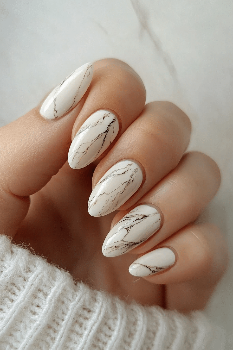 15. White Marble Effect (Short Winter Nail Design Ideas) - Short Winter Nail Design Ideas