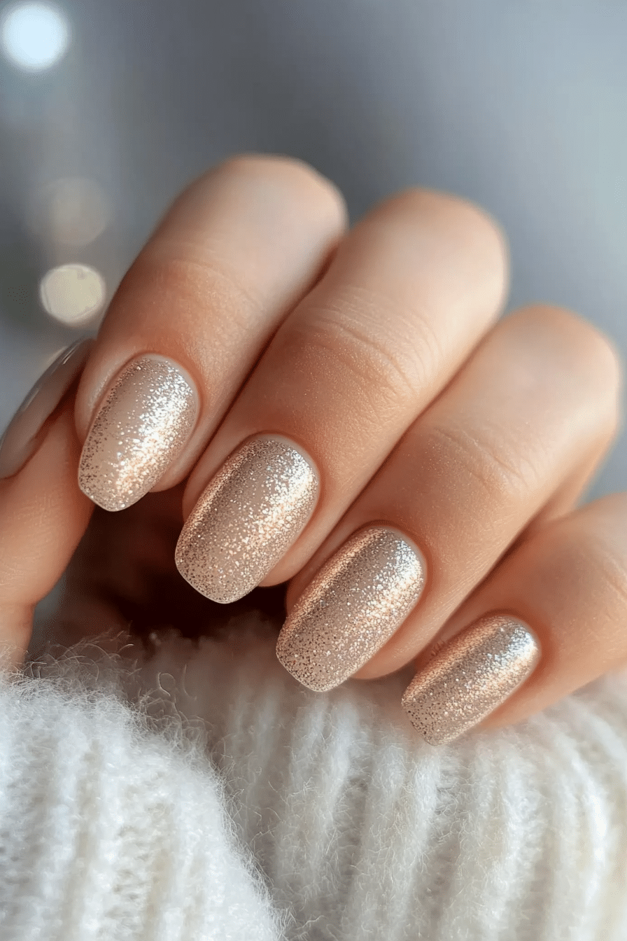 19. Champagne Shimmer (Short Winter Nail Design Ideas) - Short Winter Nail Design Ideas