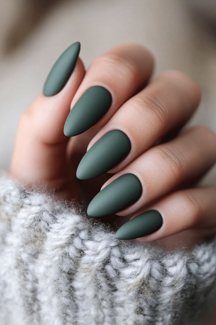 22. Olive Green with Matte Finish (Short Winter Nail Design Ideas) - Short Winter Nail Design Ideas