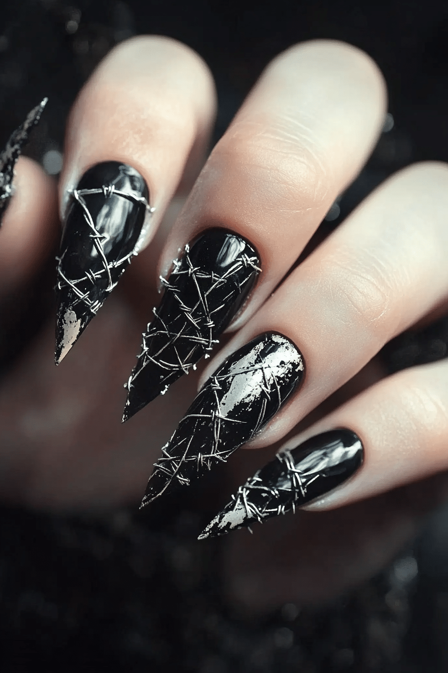 10. Barbed Wire Detail (Grunge Nail Design Ideas) - Grunge Nail Design Ideas
