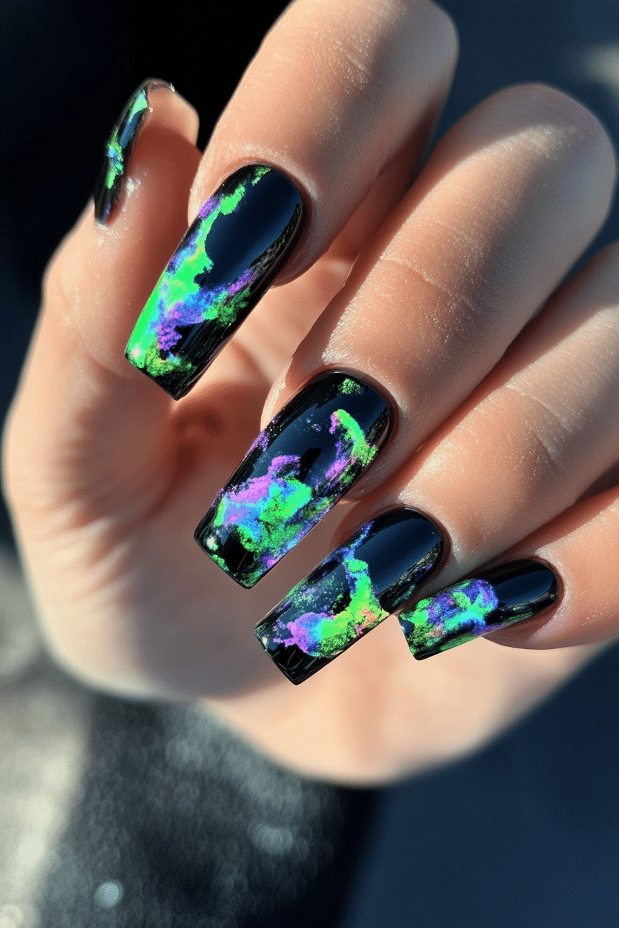 21. Oil Spill Holographic (Grunge Nail Design Ideas) - Grunge Nail Design Ideas