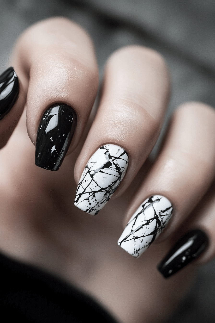 25. Charcoal Sketch Nails (Grunge Nail Design Ideas) - Grunge Nail Design Ideas