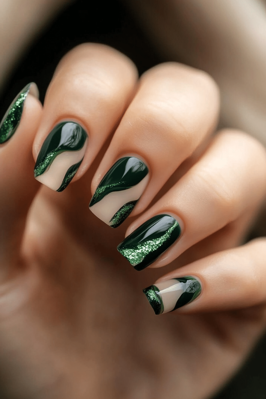 8. Emerald Wave Accents (Short Nail Design Ideas) - Short Nail Design Ideas